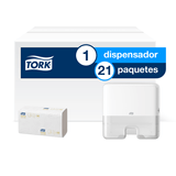Tork Dispensador Toalla Xpress Elevation Blanco + Toalla Interdoblada Premium HD 21 Paqs / 100 Hjs